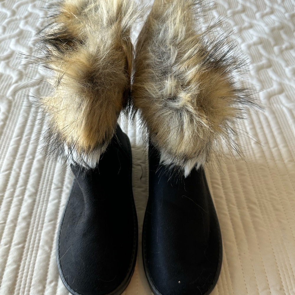 New- faux fur trim Black Winter Boots with Faux Fur Trim